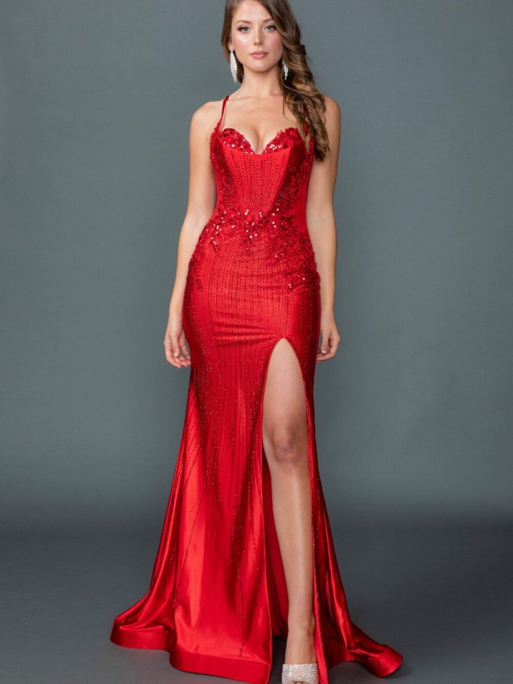NEW RED Evening Gown Floor Length Formal Elegant Stunning 4605